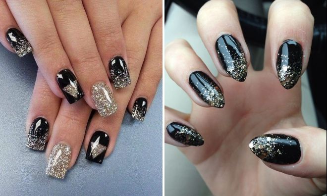 черный новогодний маникюр с блестками черный новогодний маникюр с блестками