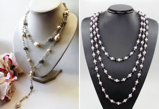 длинное колье из жемчуга длинное колье из жемчуга
