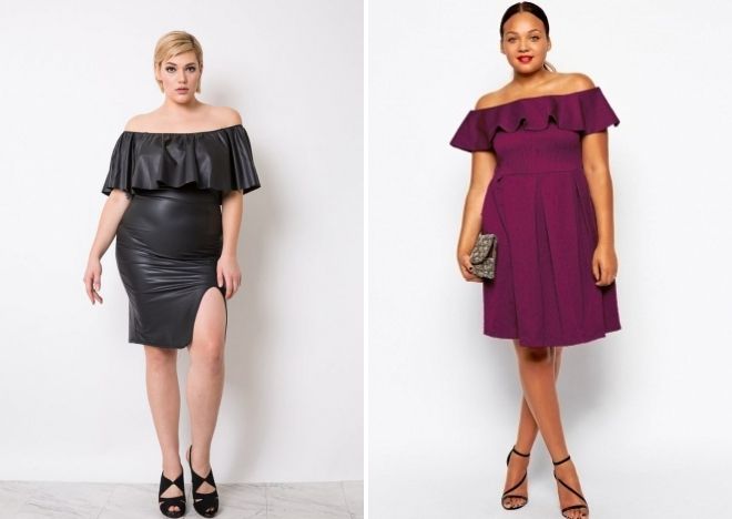 платье с воланом на плечах для полных платье с воланом на плечах для полных