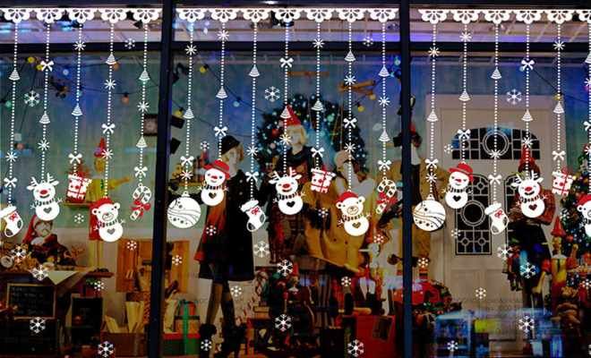 украшение окон наклейками на Новый год украшение окон наклейками на Новый год