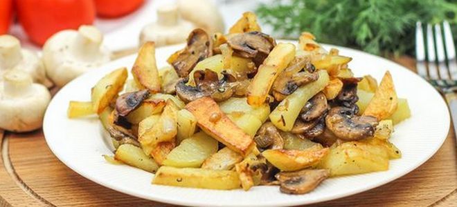 жареная картошка с шампиньонами на сковороде жареная картошка с шампиньонами на сковороде