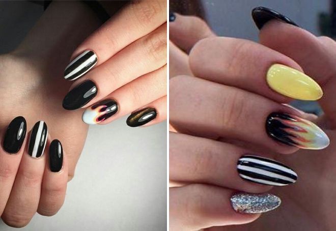маникюр с огнем и полосками маникюр с огнем и полосками