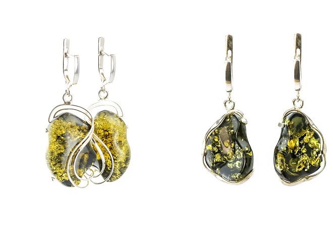 серебряные серьги с зеленым янтарем серебряные серьги с зеленым янтарем