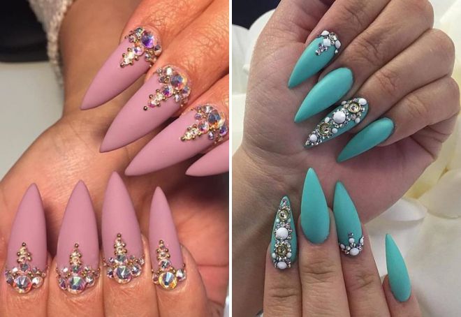 дизайн острых ногтей со стразами дизайн острых ногтей со стразами