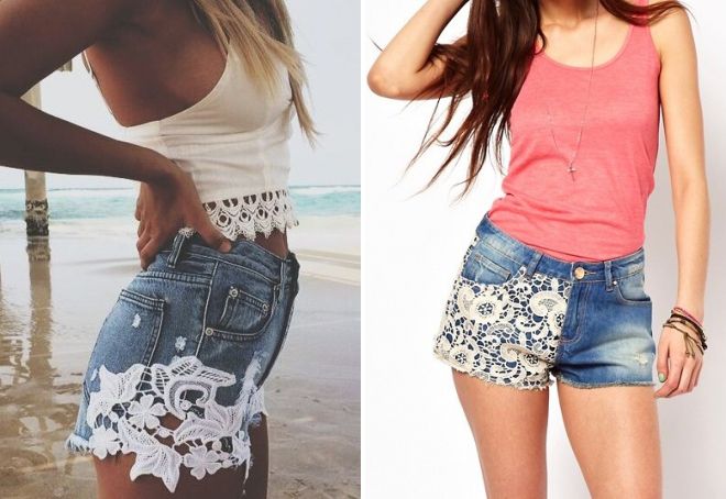 короткие джинсовые шорты с кружевом короткие джинсовые шорты с кружевом