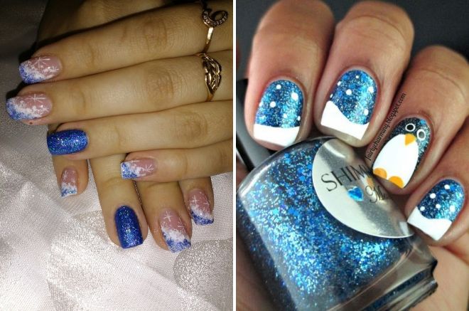 новогодний маникюр с блестками и рисунком новогодний маникюр с блестками и рисунком