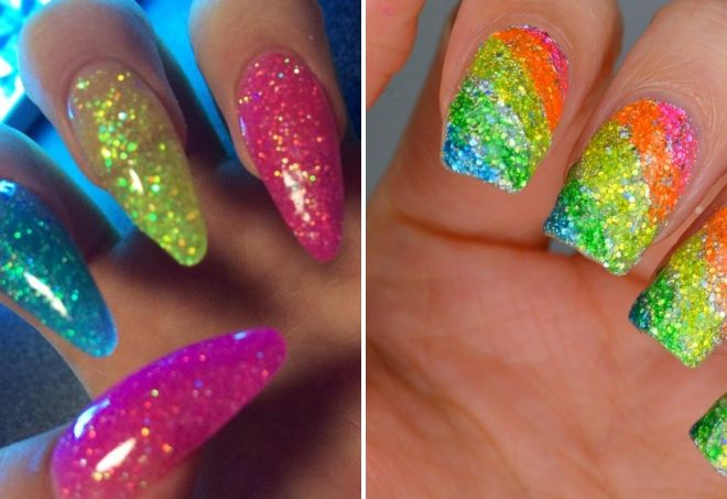 радуга глиттером на ногтях радуга глиттером на ногтях
