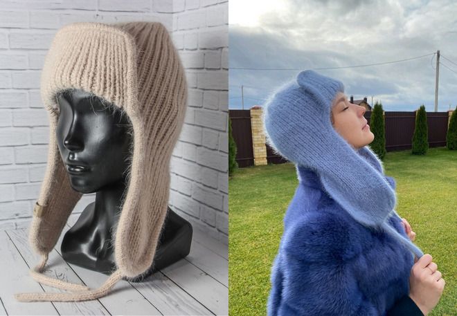 женская вязаная шапка ушанка из пуха норки женская вязаная шапка ушанка из пуха норки