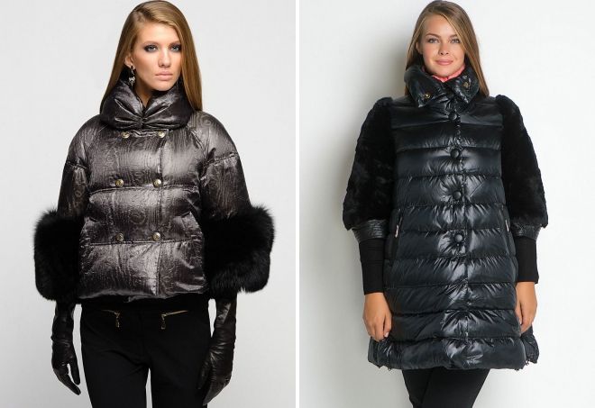 кожаный пуховик с мехом на рукавах кожаный пуховик с мехом на рукавах
