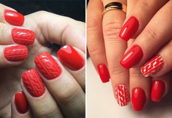 красные ногти с вязаным дизайном красные ногти с вязаным дизайном