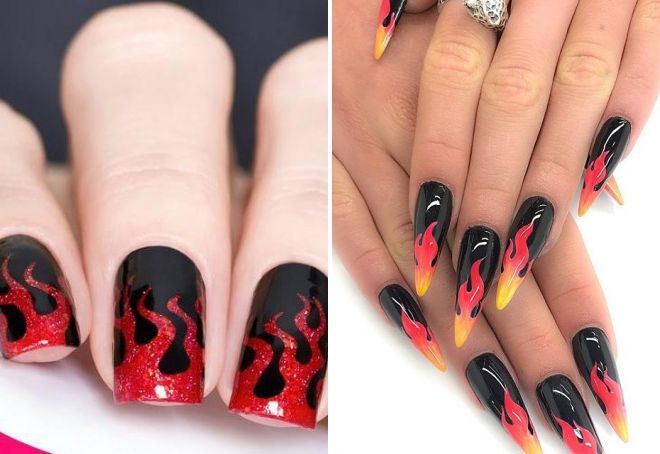 красный маникюр с огнем красный маникюр с огнем