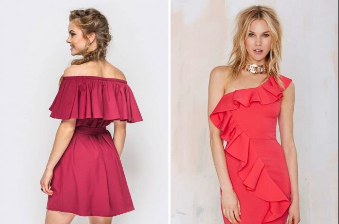 платье с воланом на плечах прическа платье с воланом на плечах прическа