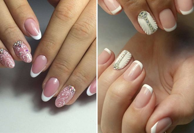 белый френч на ногтях со стразами белый френч на ногтях со стразами