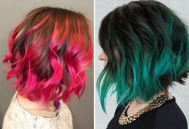 цветное омбре на каре цветное омбре на каре