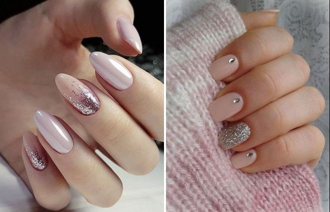 нюдовый новогодний маникюр с блестками нюдовый новогодний маникюр с блестками