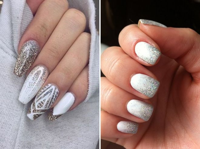 белый новогодний маникюр с блестками белый новогодний маникюр с блестками