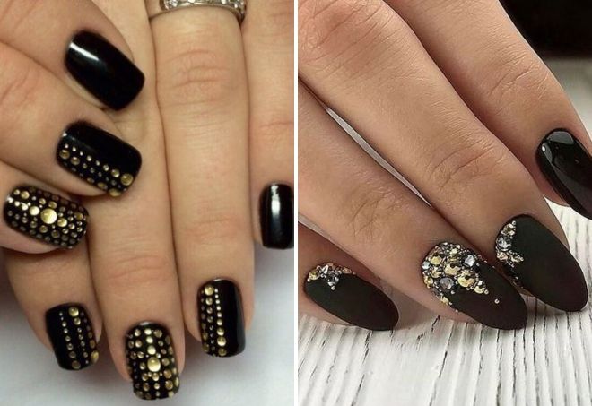 черный маникюр со стразами черный маникюр со стразами