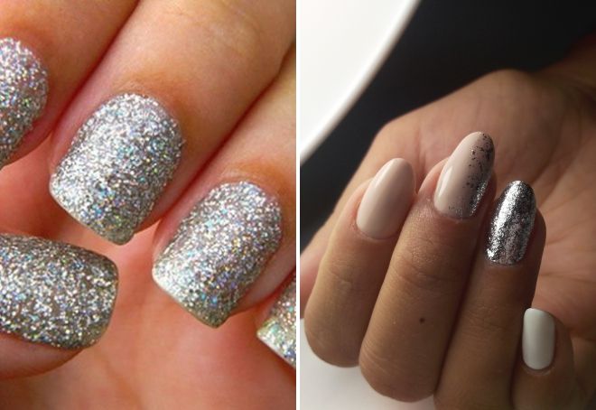 маникюр с серебристым глиттером маникюр с серебристым глиттером