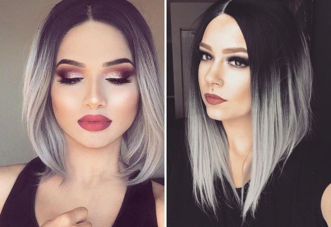 пепельное омбре на каре пепельное омбре на каре