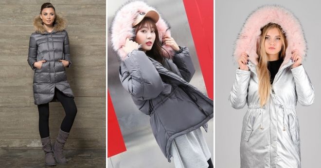 Серый пуховик с капюшоном мех Серый пуховик с капюшоном мех