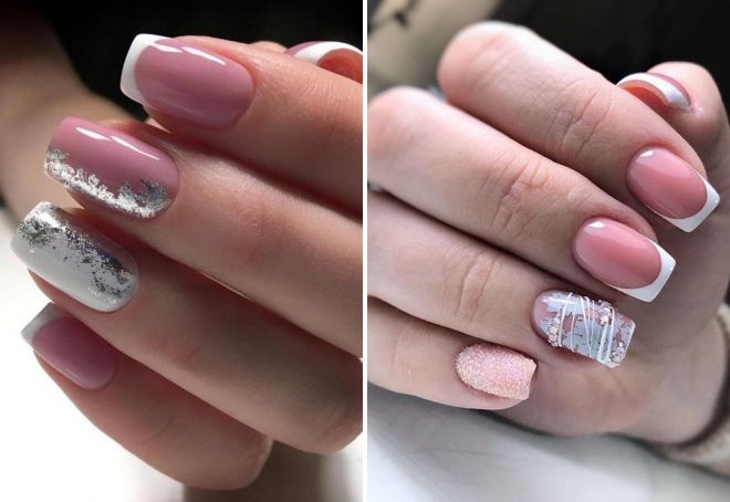 белый френч с фольгой на ногтях белый френч с фольгой на ногтях