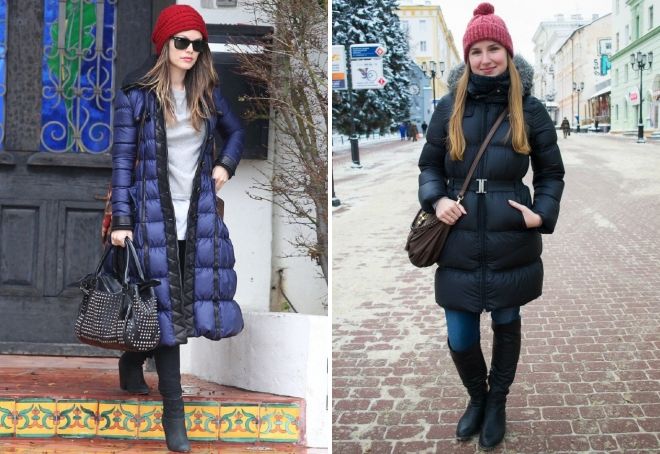 Красная шапка с пуховиком Красная шапка с пуховиком