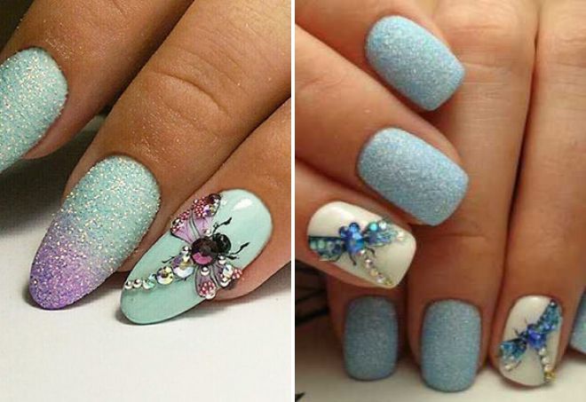 стрекоза на ногтях со стразами стрекоза на ногтях со стразами