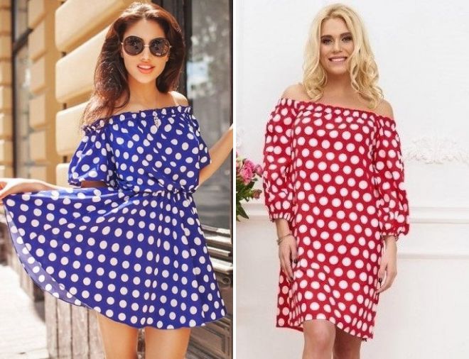 платье в горох с открытыми плечами платье в горох с открытыми плечами