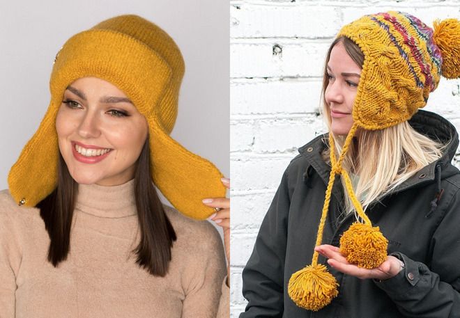 желтая вязаная шапка ушанка желтая вязаная шапка ушанка