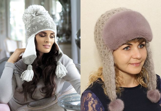 вязаные шапки ушанки двух цветов вязаные шапки ушанки двух цветов