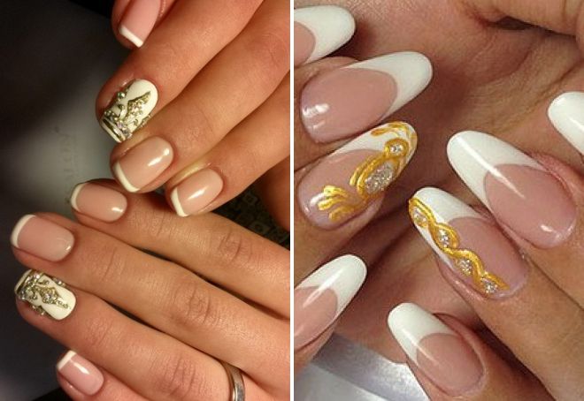 белый френч на ногтях с золотом белый френч на ногтях с золотом