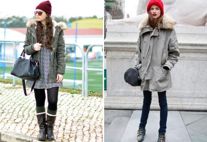 Красная шапка с женской паркой Красная шапка с женской паркой