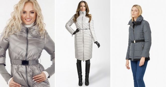 Серый пуховик с поясом резинка Серый пуховик с поясом резинка