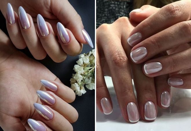 белый френч на ногтях с втиркой белый френч на ногтях с втиркой