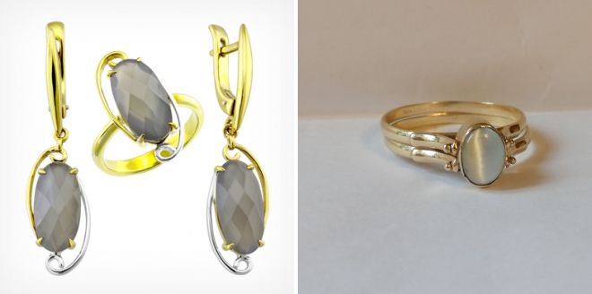 украшения с лунным камнем в золоте украшения с лунным камнем в золоте