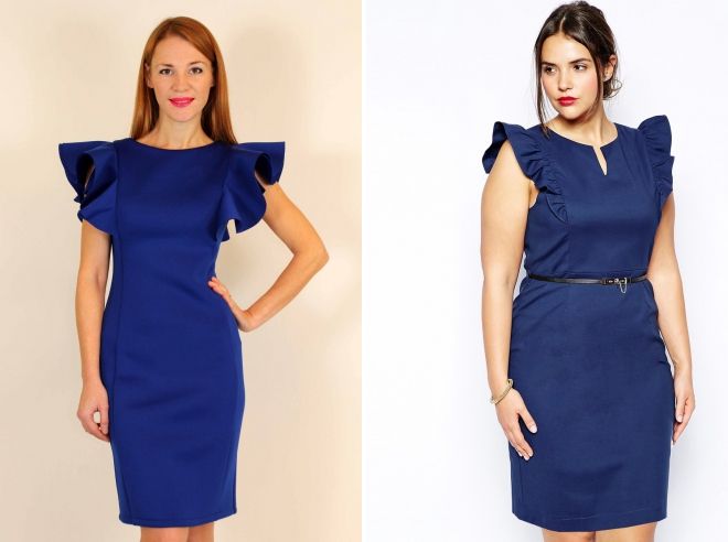 платье футляр с воланами на плечах платье футляр с воланами на плечах