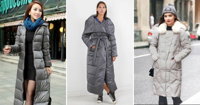 Женский длинный серый пуховик Женский длинный серый пуховик
