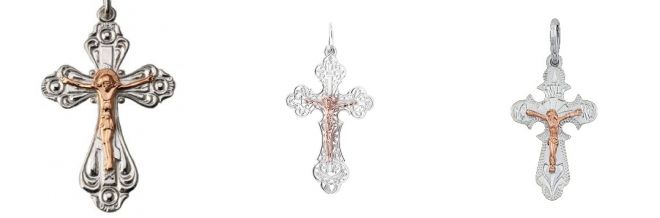 Серебряный крестик с золотым распятием Серебряный крестик с золотым распятием