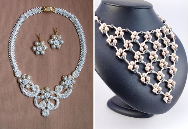 колье из бисера и жемчуга колье из бисера и жемчуга