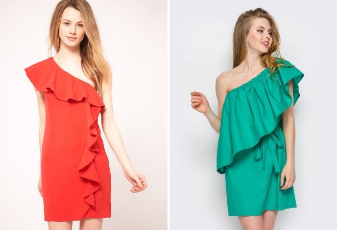 платье с воланом на плечах наискосок платье с воланом на плечах наискосок