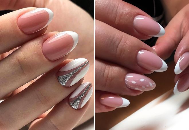 белый френч на миндалевидных ногтях белый френч на миндалевидных ногтях