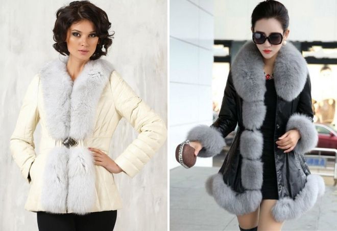 кожаный пуховик с мехом песца кожаный пуховик с мехом песца