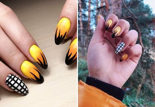 маникюр с огнем и клеткой маникюр с огнем и клеткой