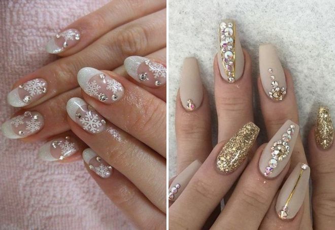 новогодний маникюр с блестками и стразами новогодний маникюр с блестками и стразами