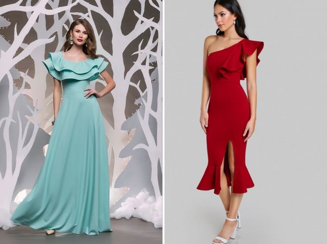 вечернее платье с воланами на плечах вечернее платье с воланами на плечах