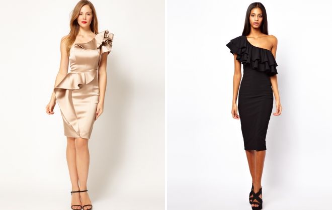 коктейльное платье с воланом на плечах коктейльное платье с воланом на плечах