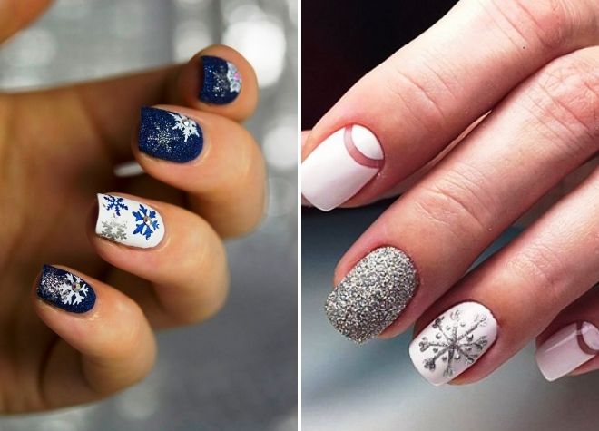 новогодний маникюр с блестками и снежинками новогодний маникюр с блестками и снежинками