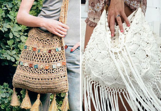 вязаная летняя сумка с бахромой вязаная летняя сумка с бахромой