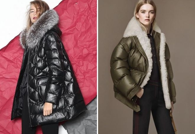 модный кожаный пуховик с мехом модный кожаный пуховик с мехом