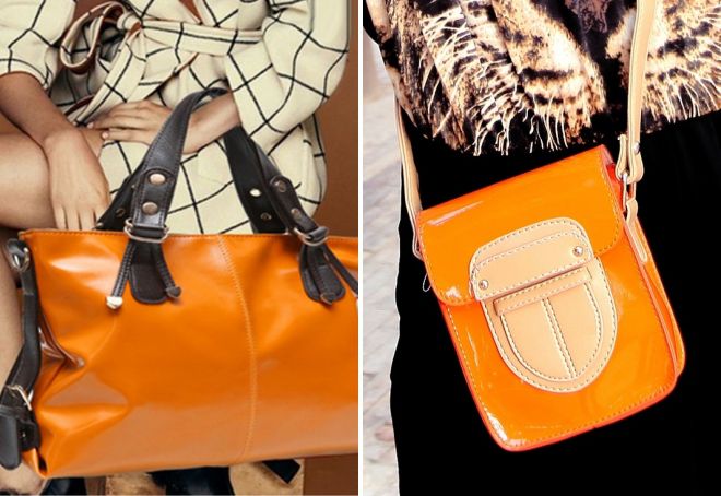 оранжевая лаковая сумка